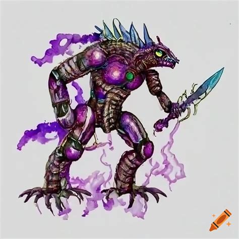 Purple Lightning King Titan Kaiju Robot With Sword And Claws On Craiyon