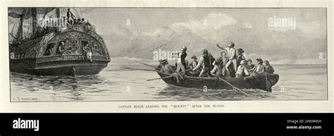 Captain Bligh set adrift from HMS Bounty after the mutiny Stock Photo ...