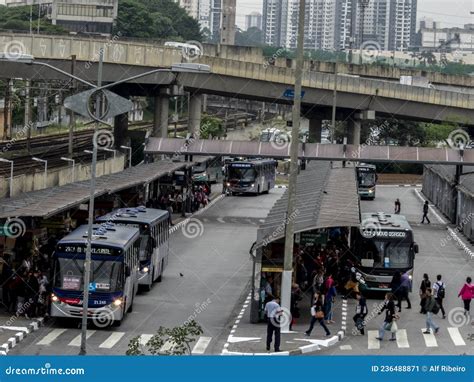 Passengers And Vehicles Movement At The Bus Terminal In Downtown Of