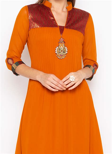 Shop Orange Georgette Embroidered Kurta Palazzo Set Party Wear Online