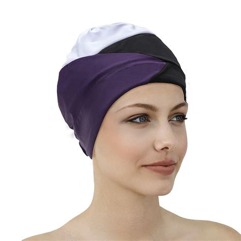 Bonnet De Bain Tissu Blanc Noir Prune Avec Scratch