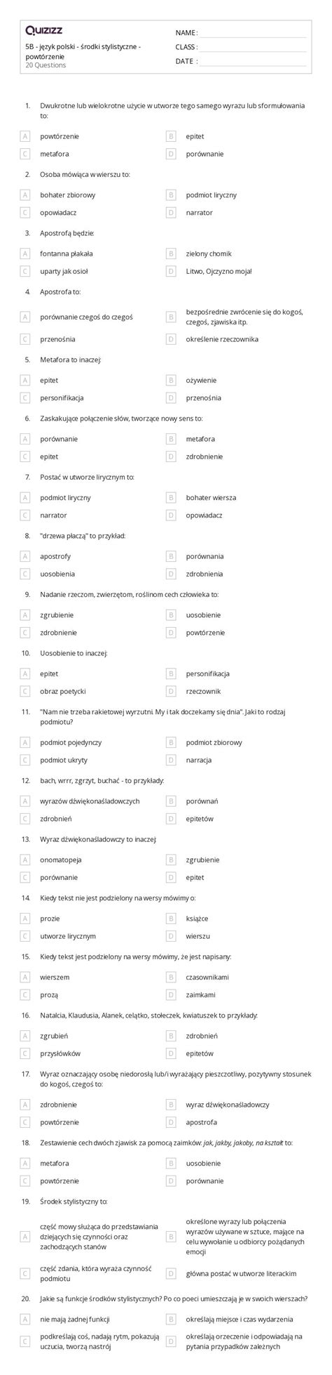 Ponad 50 Apostrofy Arkuszy Roboczych Dla Klasa 5 W Quizizz Darmowe I