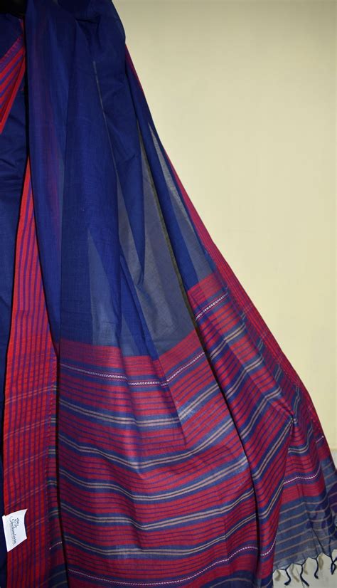 Blue Red Begumpuri Saree Sutrakaar Celebrating Handloom Sarees