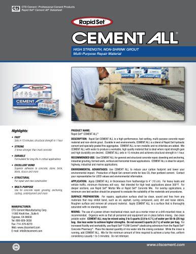 Cementall Cts Cement Rapid Set Pdf Catalogs Documentation