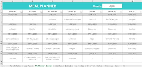 Meal Planning Excel Spreadsheets Grocery List Food Inventory Etsy Australia