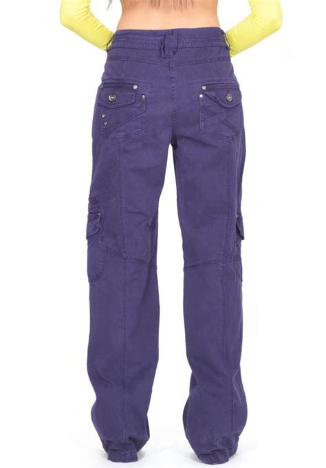 New Womens Purple Baggy Loose Cargo Pants Wide Boyfriend Combat