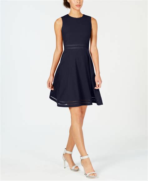 Calvin Klein Illusion Trim Fit And Flare Dress In Blue Lyst