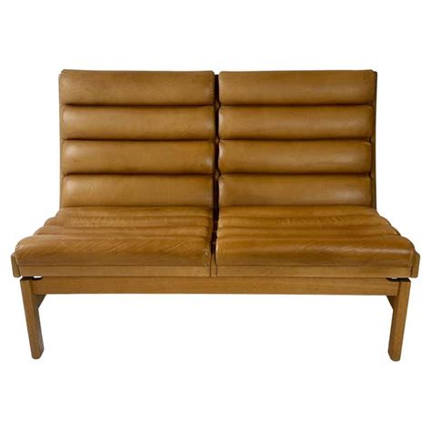 Mid Century Modern Tan Leather Oak Frame Sofa By Ranch Oak For Sale At