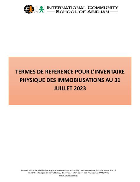 Termes De R F Rence Pour Linventaire Des Immobilisations Au Juillet