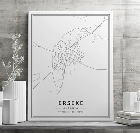 Erseke Albania Street Map Print Acrylic Erseke City Map Print Canvas