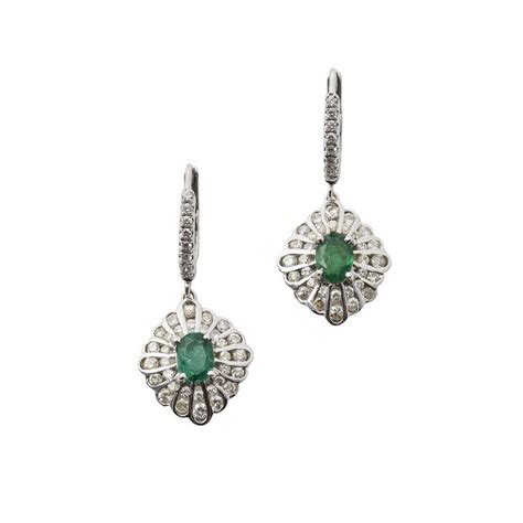 Emerald And Diamond Drop Earrings In White Gold Earrings Jewellery