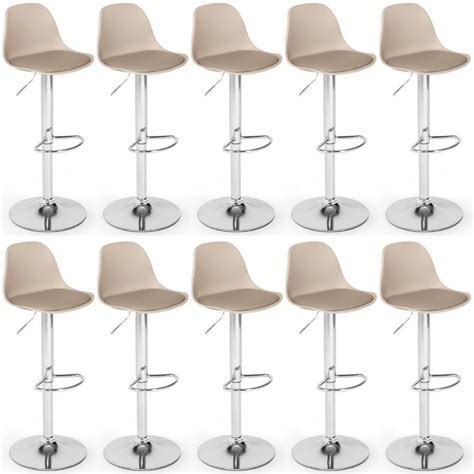 Kit 10 Banqueta Alta Leda Estofada Base Giratória e Regulagem de Altura Nude MadeiraMadeira