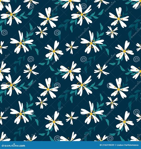 Tiny White Flowers On Blue Background Seamless Pattern Millefiori