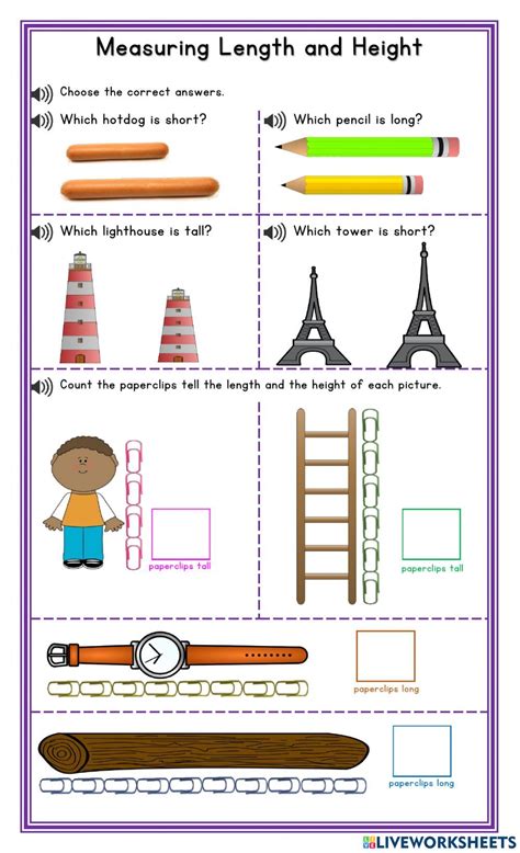 Comparing Length And Height Worksheet