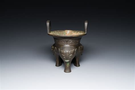 A Chinese Archaic Bronze Tripod Censer Ding Ming Rob Michiels