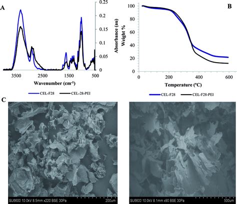 A Ft Ir Spectra Of Unmodified And Pei Treated Cellulose Particle F