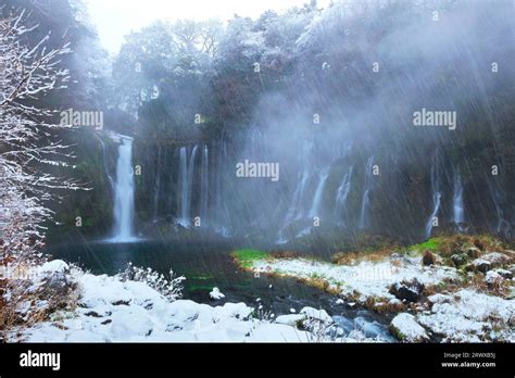 Snow at Shiraito Falls in winter Stock Photo - Alamy