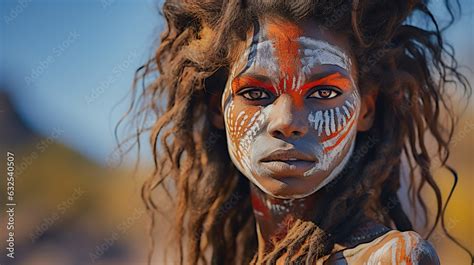 Portrait of young female from the Aboriginal culture in Australia ...