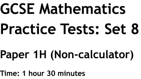 Gcse Mathematics Practice Test Paper F Non Calculator