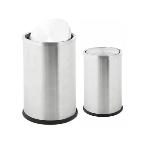 Corbeille à papier ronde avec couvercle basculant inox 10L