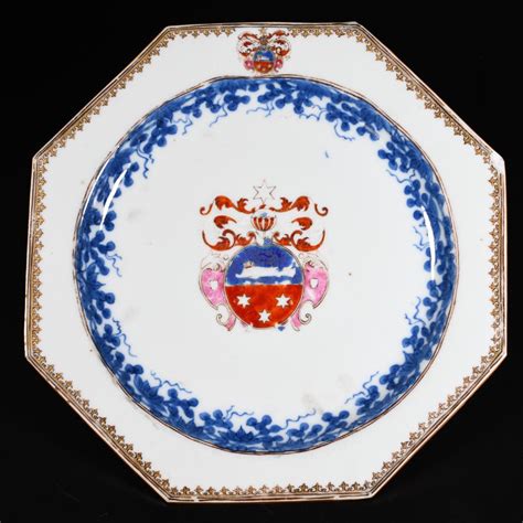 Proantic Assiette Octogonale En Porcelaine Armori E Chine Xviiie P