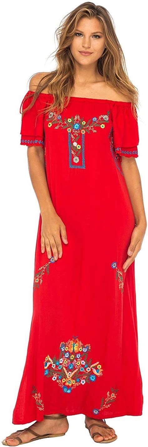 Mexican Embroidered Dress Maxi Summer Peasant Dress