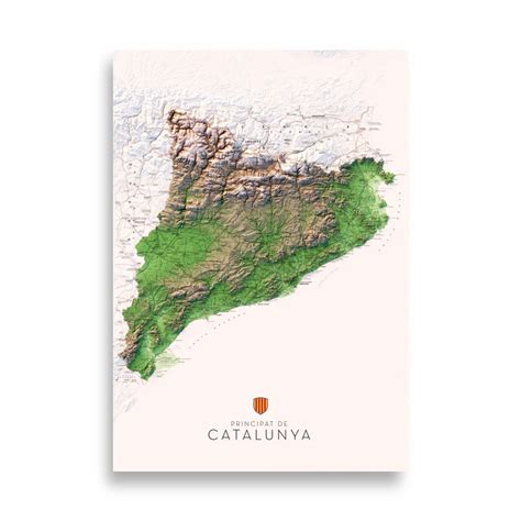 Principat De Catalunya Mapa Topogràfic En Color Versió Vertical