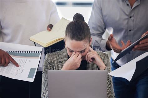 Laptop Stress And Multitask With A Business Woman And Demanding