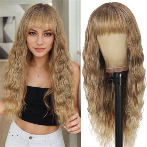 Amazon Bamili Blonde Wig With Bangs Long Ombre Wavy Curly Wig