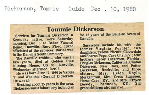 Tommie Dickerson Find A Grave Gedenkplek