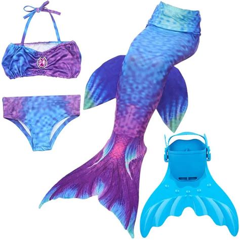 4pcs Girls Mermaid Tail Swimsuits Costume With Monofin Zeemeerminstaart