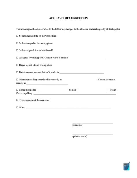 Free Affidavit Of Correction Form Fillable Pdf Template