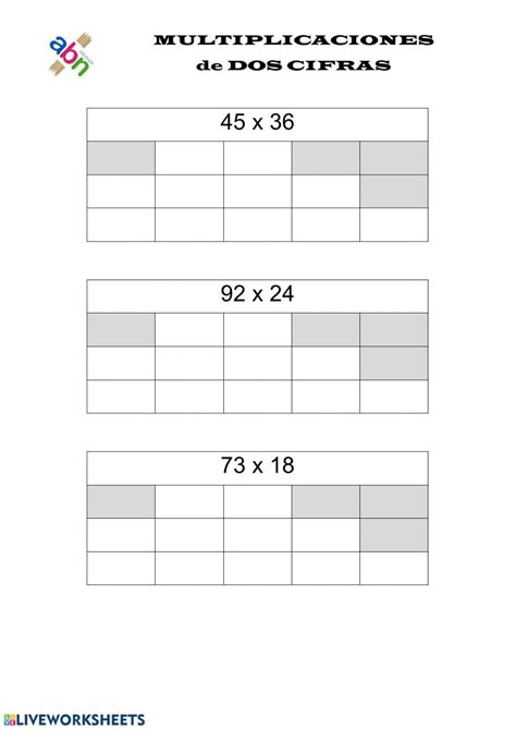 Multiplicaciones De Dos Cifras Exercise Live Worksheets