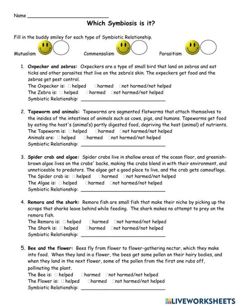 Symbiosis Worksheet Answer Key | Relationship worksheets, Super teacher ...