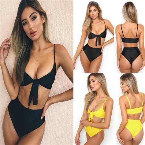 2018 Brand Yellow Women Swimsuit Sexy Brazilian Thong Bikini Swim Set