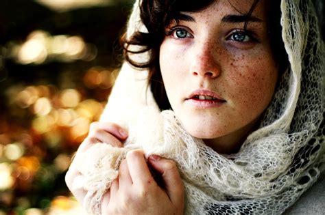 Eyes Field Face Brunette Blue Eyes Blue Scarf Depth Depth Of