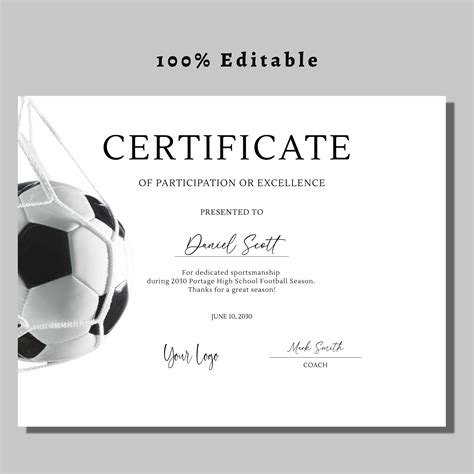 Football award certificates editable sports award ceremony certificates ...