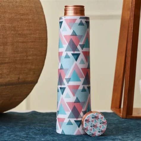 Standard Meena Printed Pure Copper Water Bottle Screw Cap At Rs