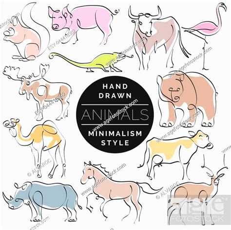 Set of animals in hand drawn minimalism style. Continuous line drawing ...