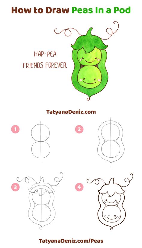 How to Draw Kawaii Sweet Peas: Step-by-step Drawing Tutorial