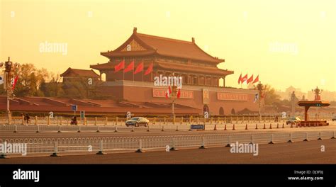 Tiananmen sunrise with street Stock Photo - Alamy