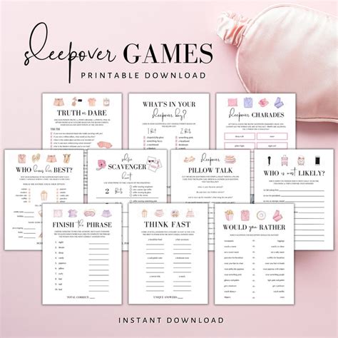 Sleepover Party Games Printable Slumber Party Games Bundle Teen