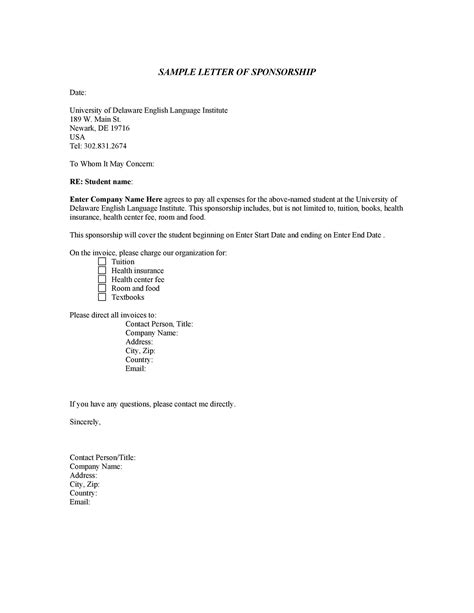 Sponsorship Cover Letter