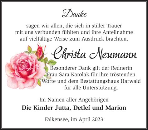 Traueranzeigen Von Christa Neumann M Rkische Onlinezeitung Trauerportal