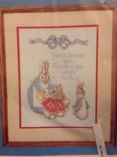 Mrs Rabbit And Bunnies Birth Sampler Beatrix Potter Stamped Cross