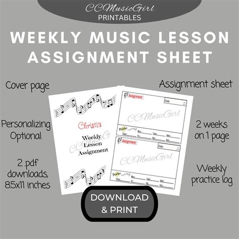 Printable Music Lesson Assignment Sheet, Music Assignment Sheet, Music ...