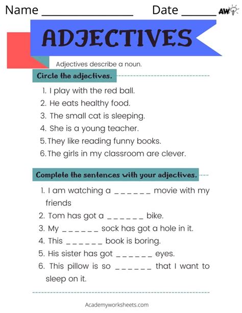 2nd Grade Grammar Worksheets Adjectives Lucky Little Learners Worksheets Library