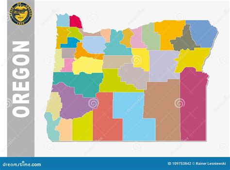 Oregon Administrative And Political Map With Flag Cartoon Vector