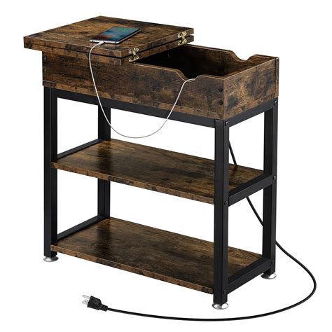 Buy End Table With Usb Ports And Outlets Narrow Flip Top End Side