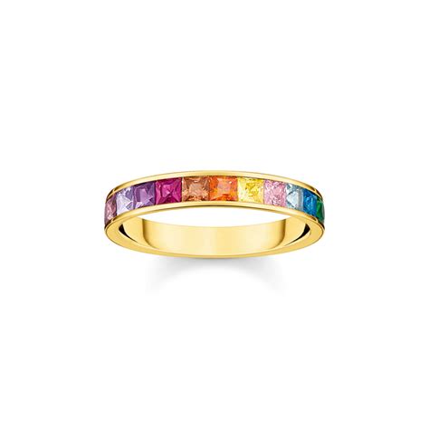 Thomas Sabo Ring I Forgylt S Lv Med Fargerike Steiner Rainbow